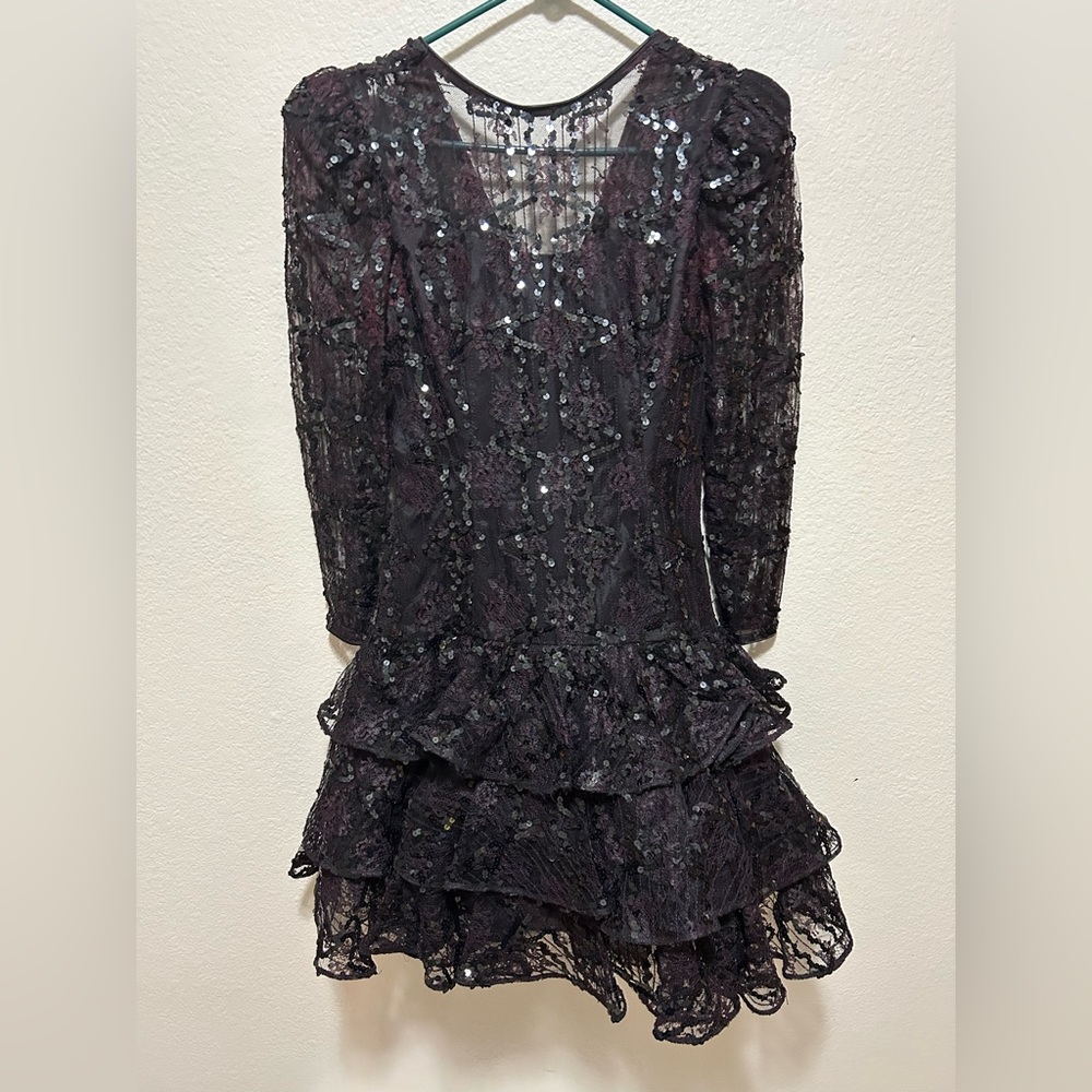 American Vintage Black Sequin Lace Tiered Mini Dress
